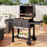 138CM Breite Holzkohlegrill mit Seitenablagen und Rädern