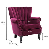 Vintage Style Wine Red Armchair Velvet High Back Lounge Chair